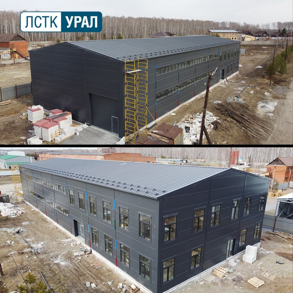 Общие размеры объекта 18 х 48 м, высота 7 м.Металлический каркас выполнен из стальных оцинкованных холодногнутых С, Z, Ʃ-образных профилей производства ООО «ЛСТК-УРАЛ». 